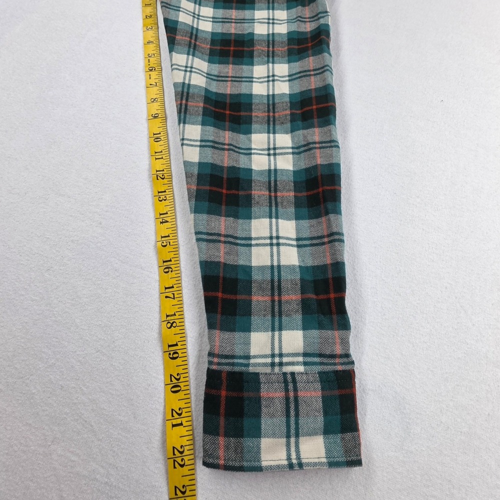 GH Bass Men L Teal Plaid Thermal Flannel Button Down Shirt Easy Care New - Picture 5 of 10